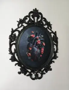 Heart Series Black Floral Print in Ornate Oval Frame
