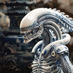Porcelain Alien in White Print