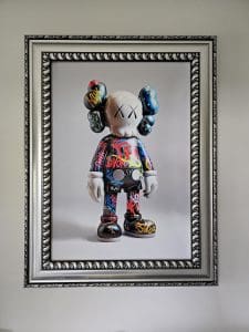 Graffiti Kaws Canvas Print in Silver Frame