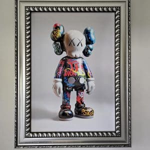 Graffiti Kaws Canvas Print in Silver Frame