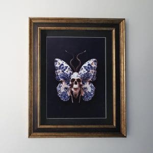 Gold Wooden Frame with Butterfly Skull Print