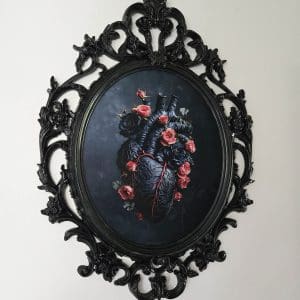 Heart Series Black Floral Print in Ornate Oval Frame