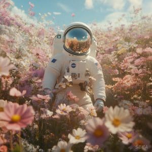 Vintage Series Astronaut in Garden Print
